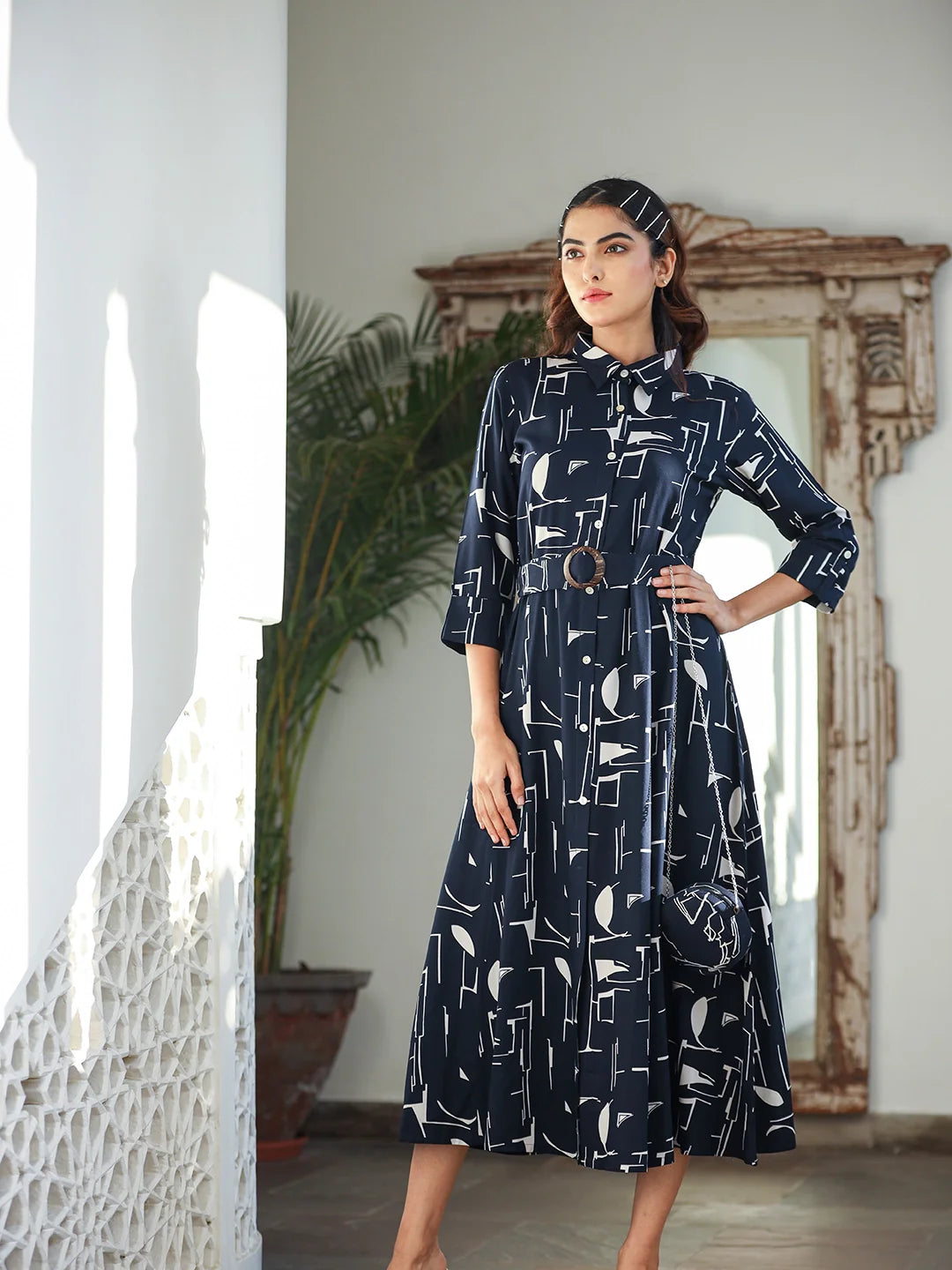 Myra WOMEN'S BLUE THE MARBLE PRINT GOWN
