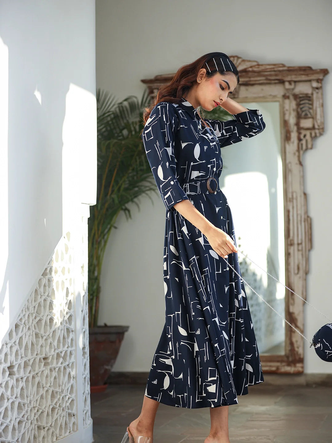 Myra WOMEN'S BLUE THE MARBLE PRINT GOWN