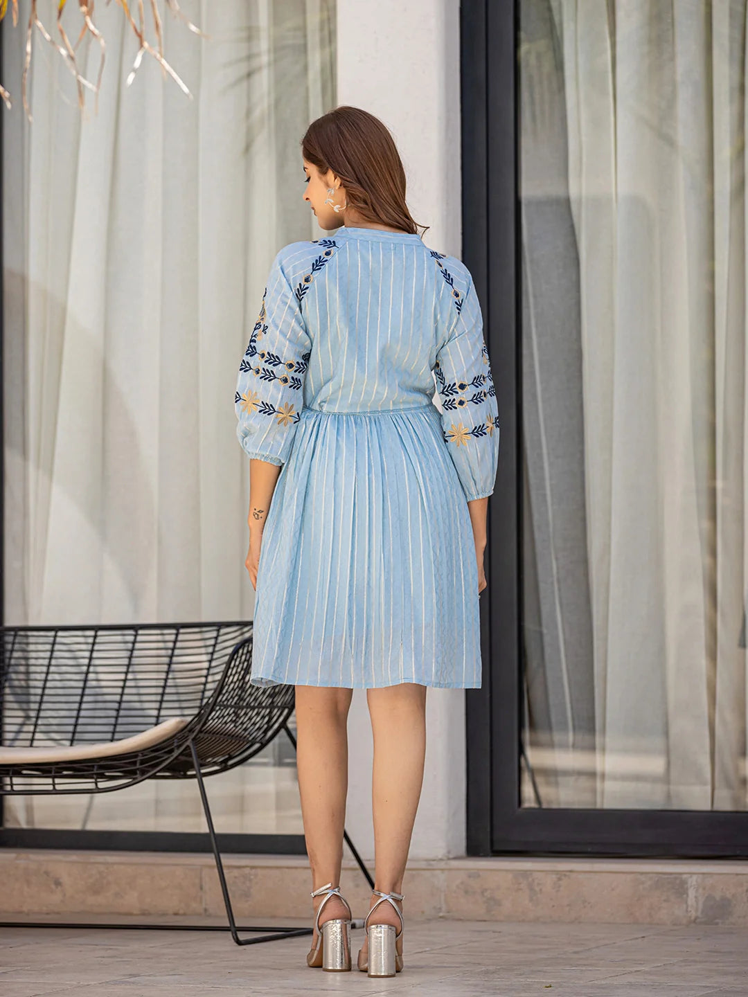 Aira Women'S Blue Daisy Delight: Cotton Short Dress
