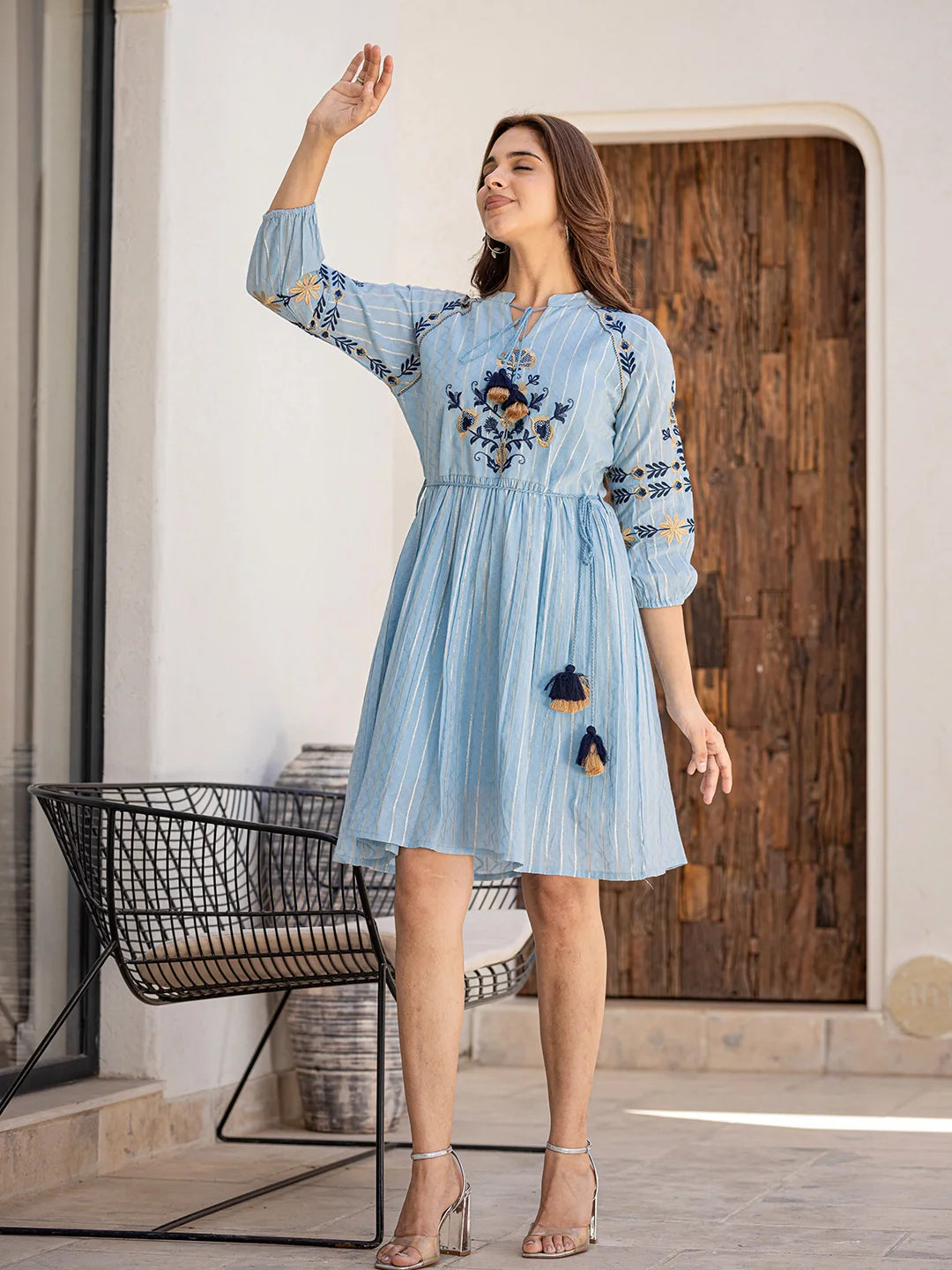 Aira Women'S Blue Daisy Delight: Cotton Short Dress
