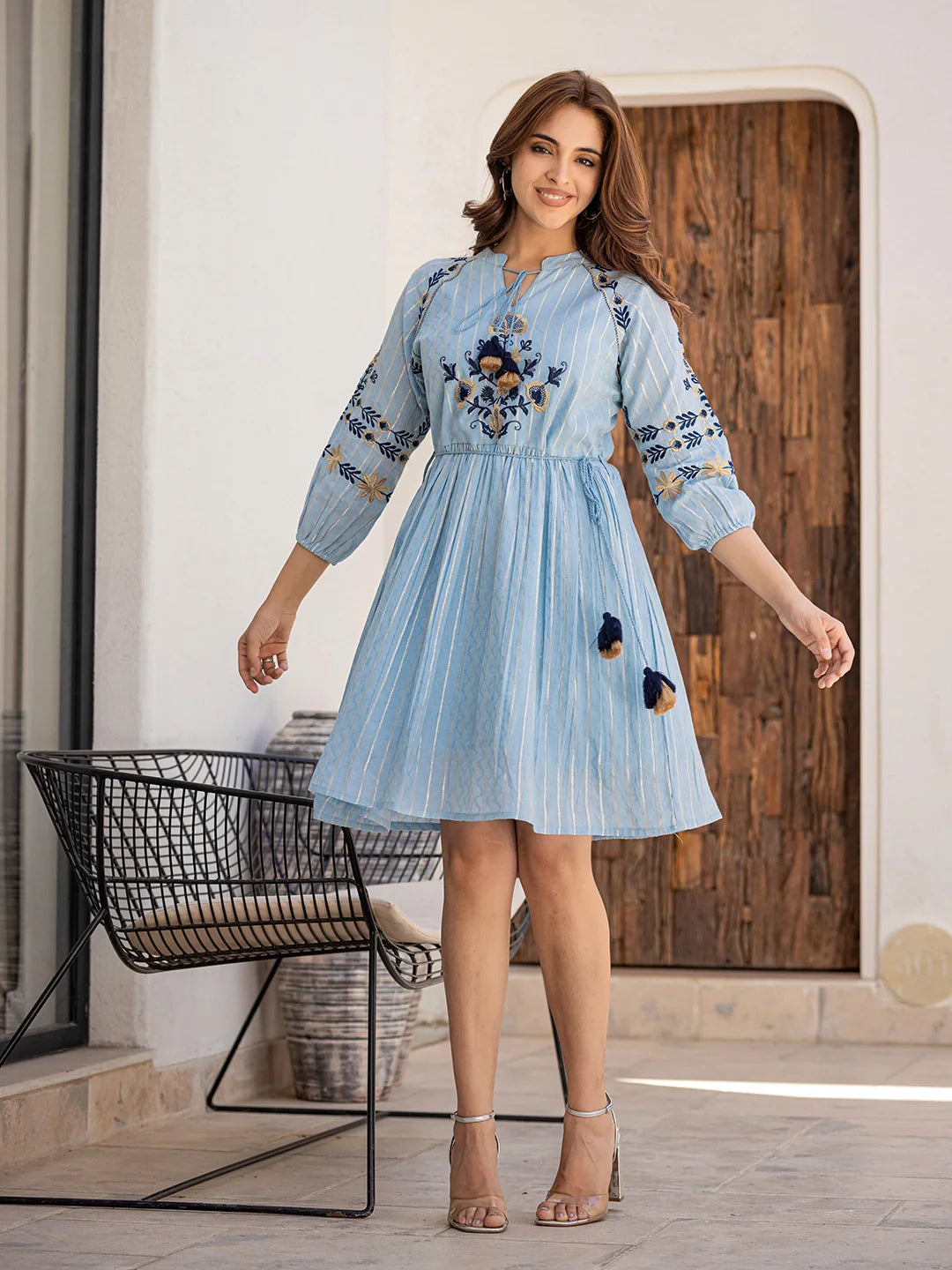 Aira Women'S Blue Daisy Delight: Cotton Short Dress