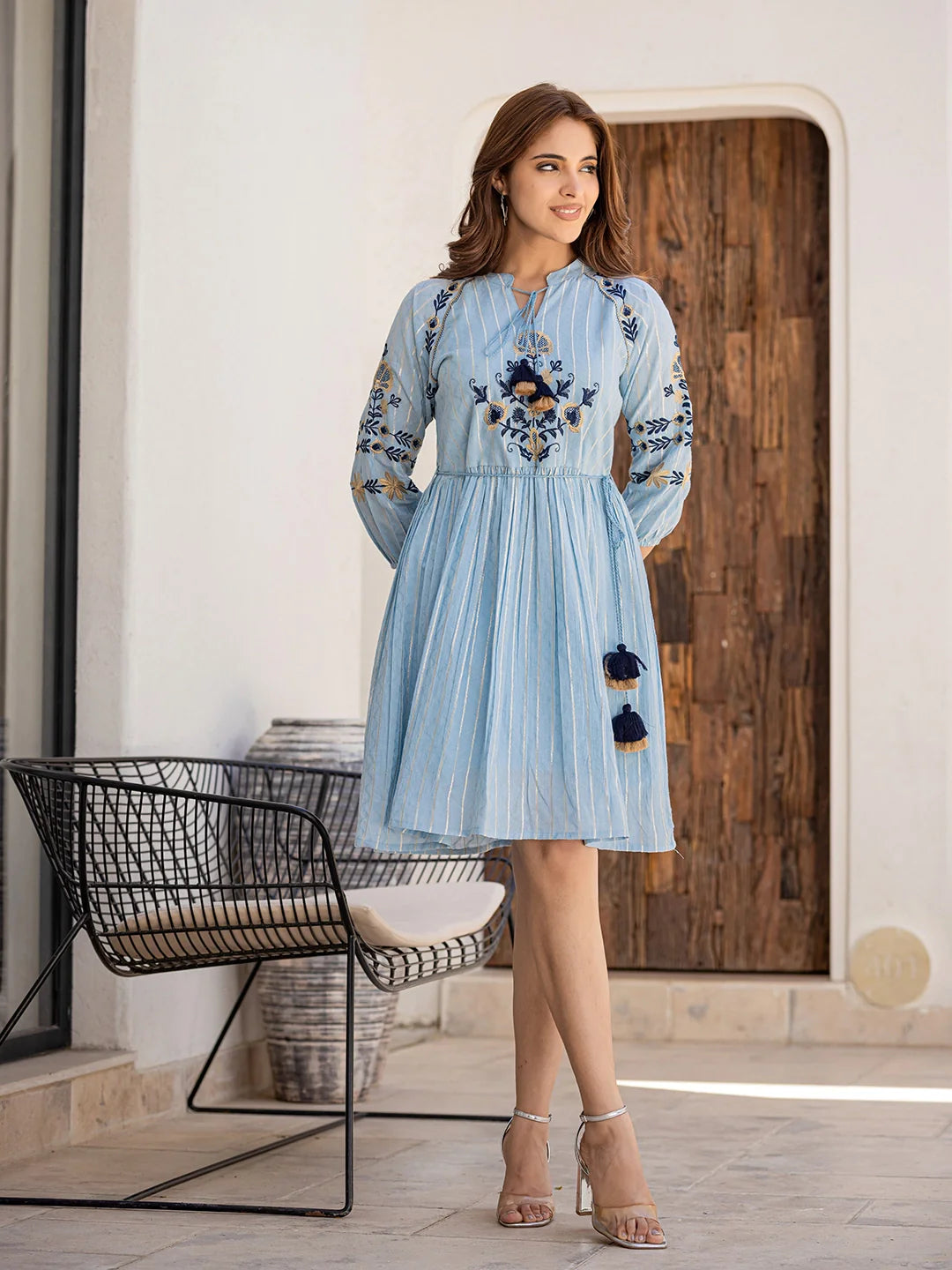 Aira Women'S Blue Daisy Delight: Cotton Short Dress