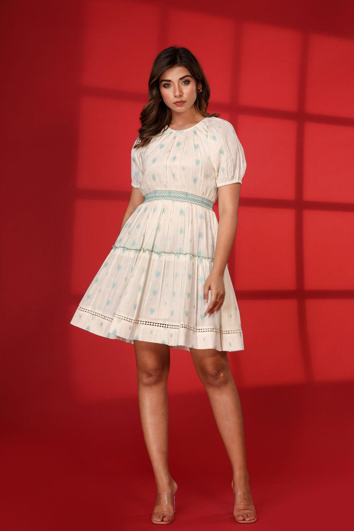 Inaaya A White Ballon Short Dress