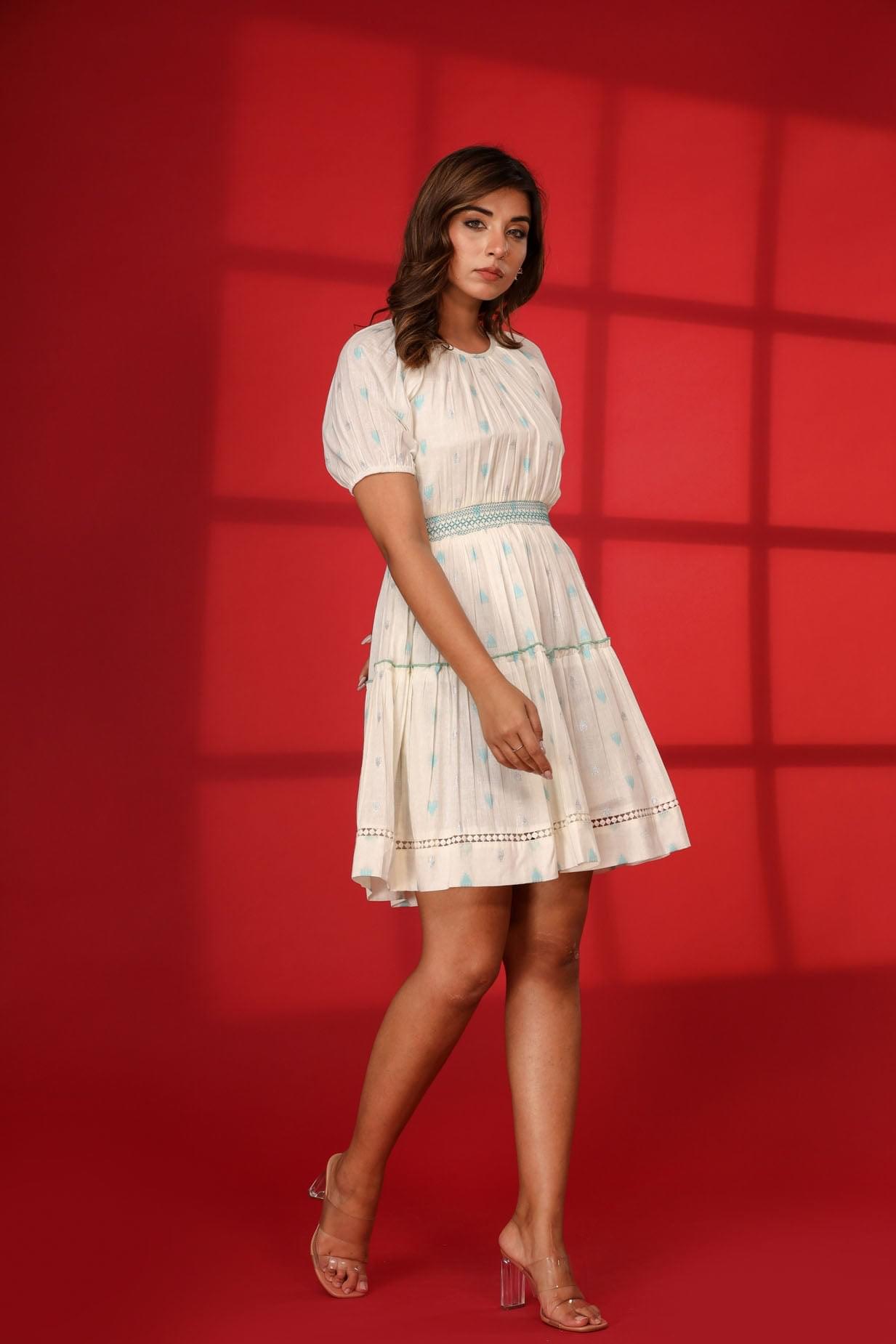 Inaaya A White Ballon Short Dress
