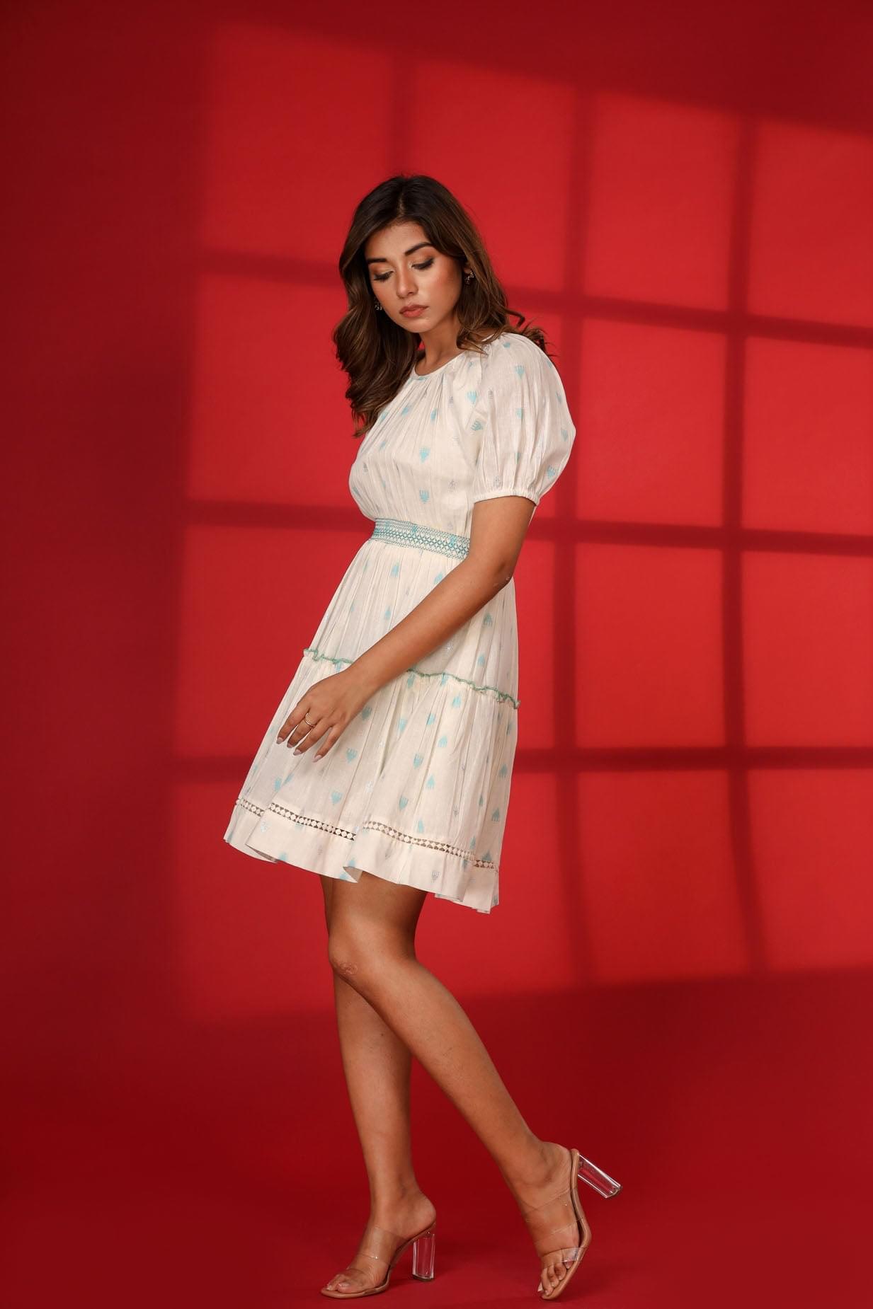 Inaaya A White Ballon Short Dress