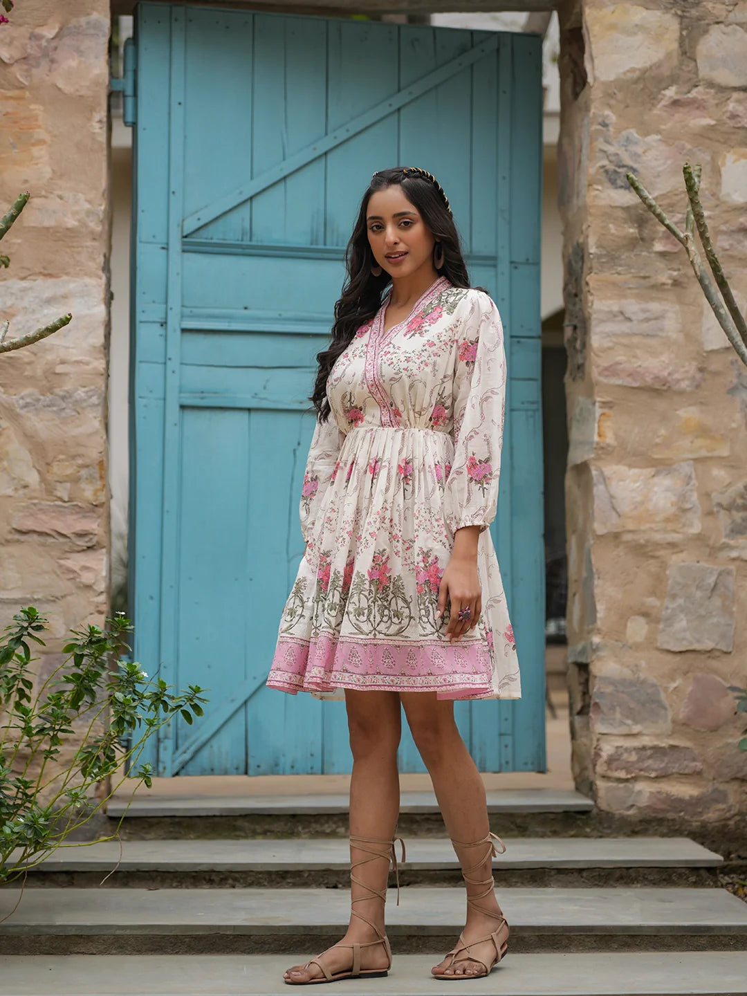 Siya WOMEN'S PINK ARTISTIC ALLURE: SHORT DRESS WITH PRINT