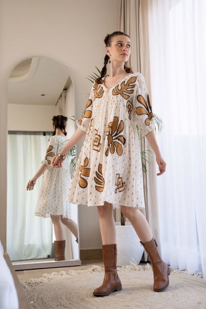 Wine Bloom Flared Short Dress