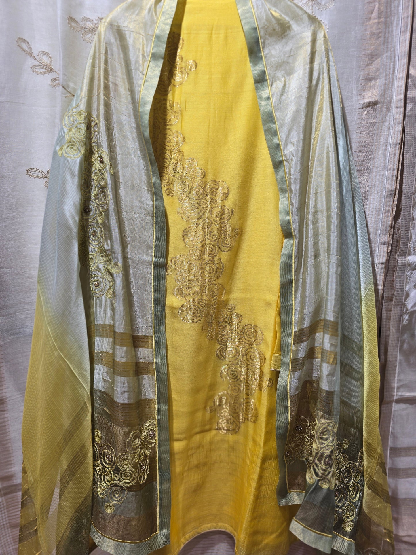 Semi Stitched Chanderi Formal Suitset