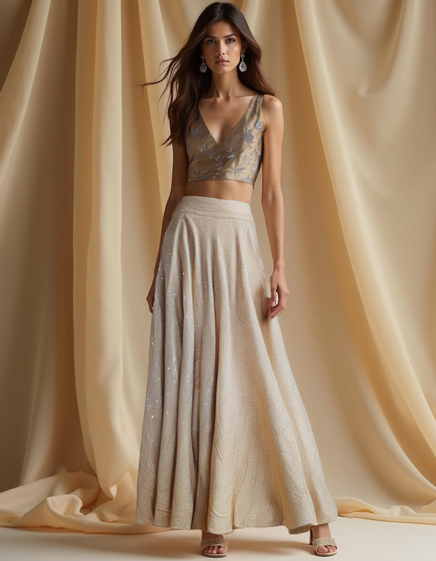 Formal Chanderi Embroidered Skirtset (VKSKT01MAR13)
