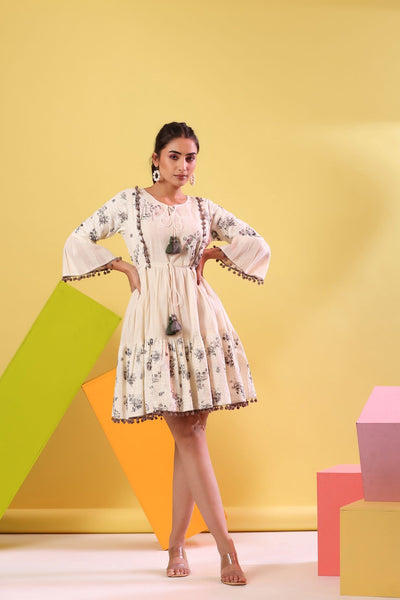 Aira Dobby Off White Short Dress