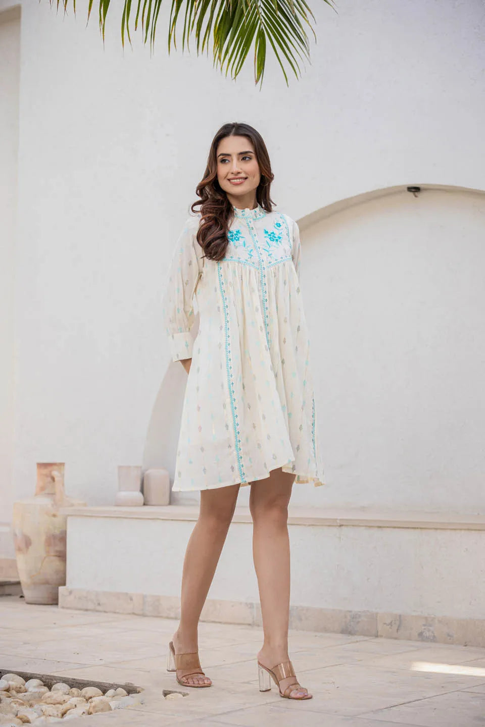 Siya Women'S Pink Cotton Short Dress With Soothing Colours