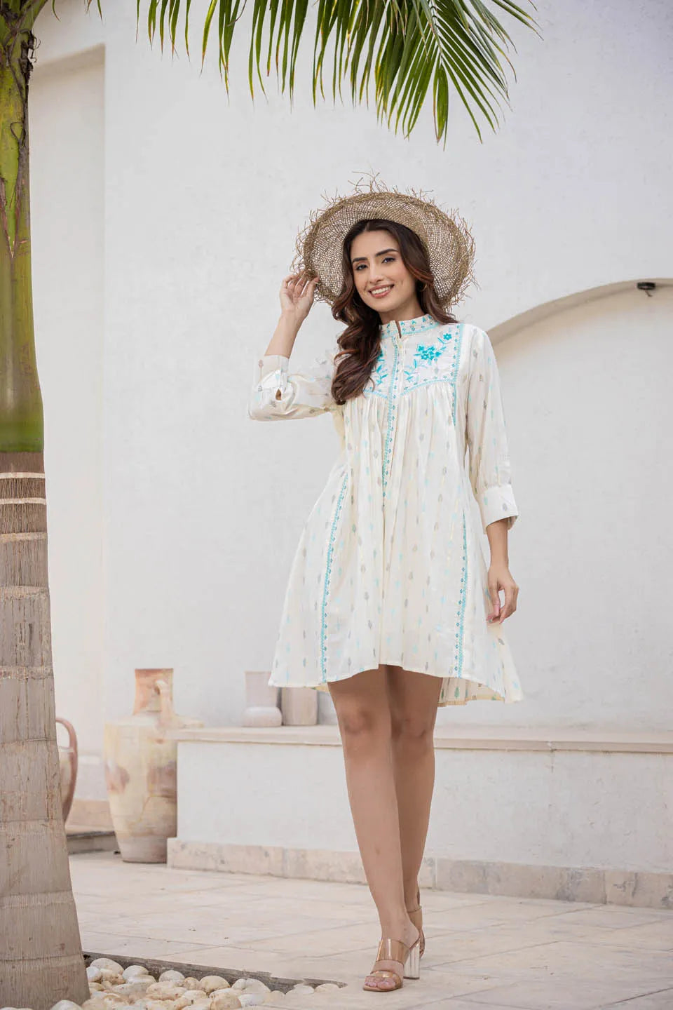 Siya Women'S Pink Cotton Short Dress With Soothing Colours