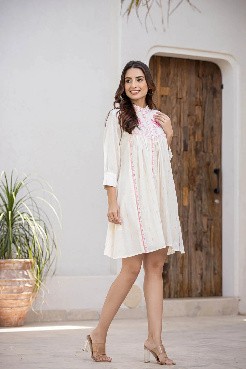 Siya Women'S Pink Cotton Short Dress With Soothing Colours