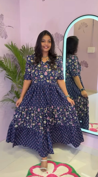 Anucharan's Floral Navy Dress