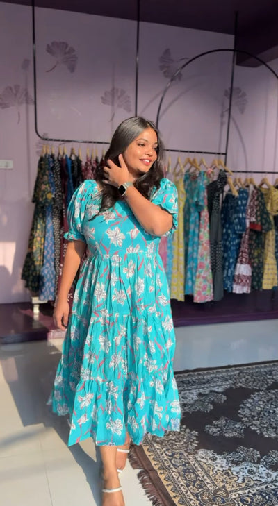 Anucharan'sFloral Teal Dress