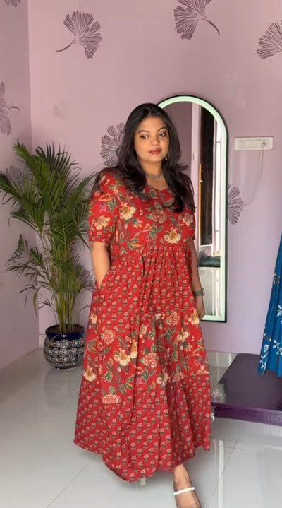 Anucharan's Floral Brick Red Dress