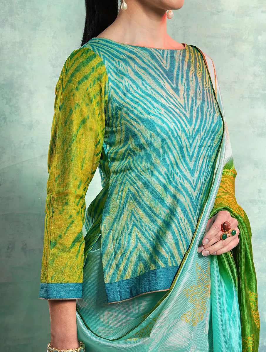Contemporary Designer Semi-Stitched Blouse - Handcrafted in Rajasthan with Traditional Shibori Lehariya Techniques