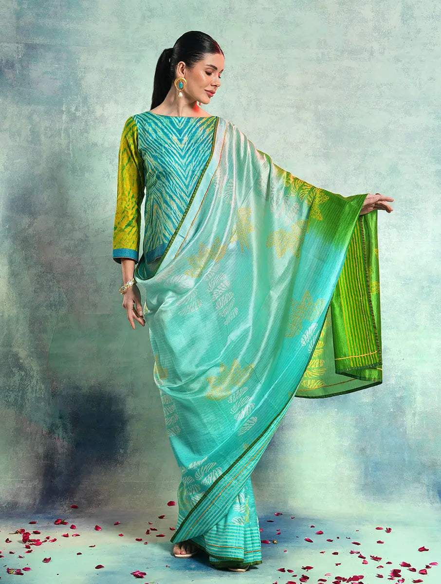 Contemporary Designer Semi-Stitched Blouse - Handcrafted in Rajasthan with Traditional Shibori Lehariya Techniques