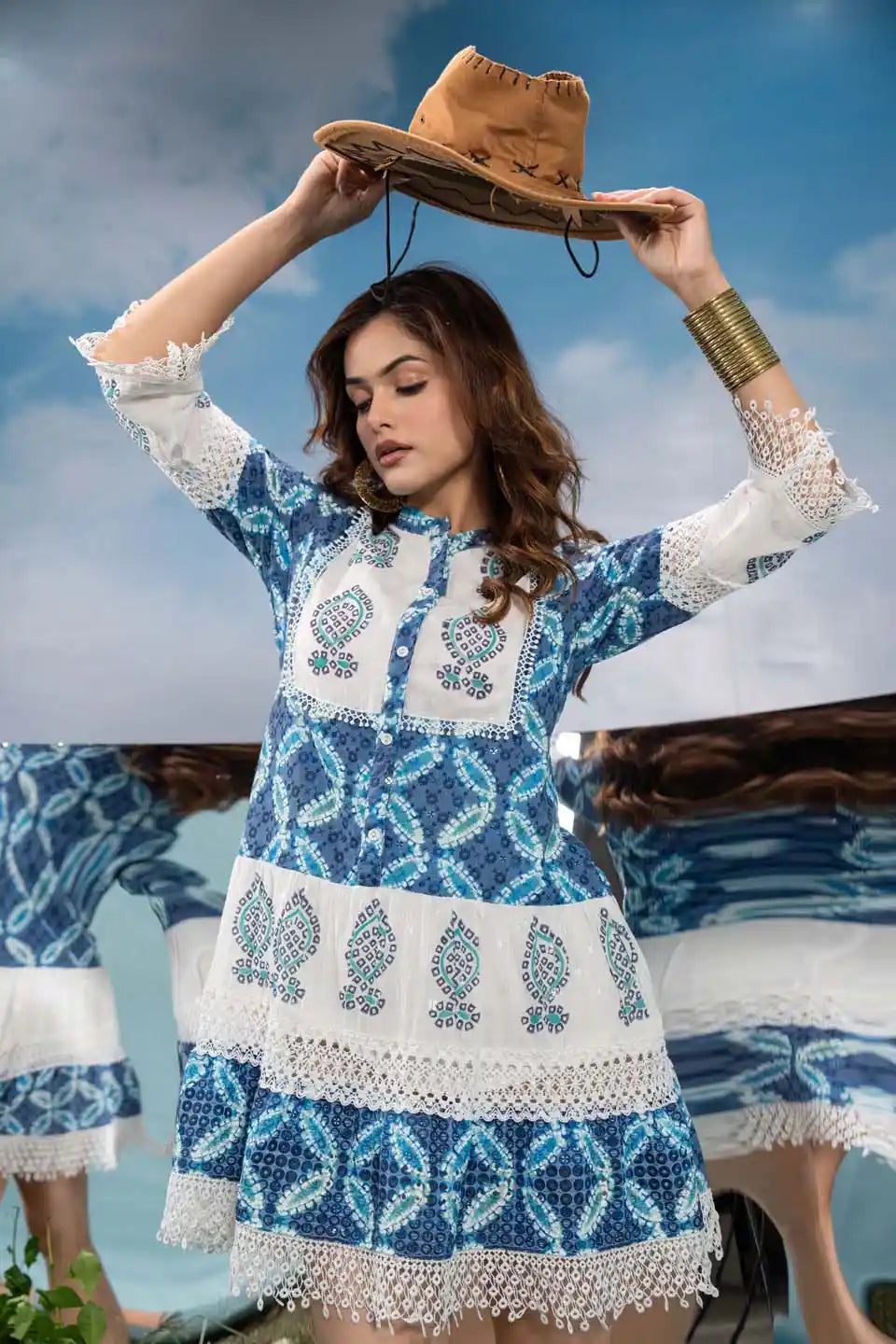 Inaaya Trendy Boho Short Dress With Lace Detailing