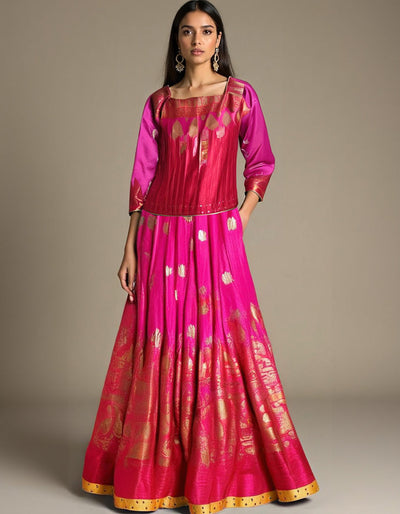 Formal chanderi Multicolour Brocade Skirtset (VKSKT01MAR35)