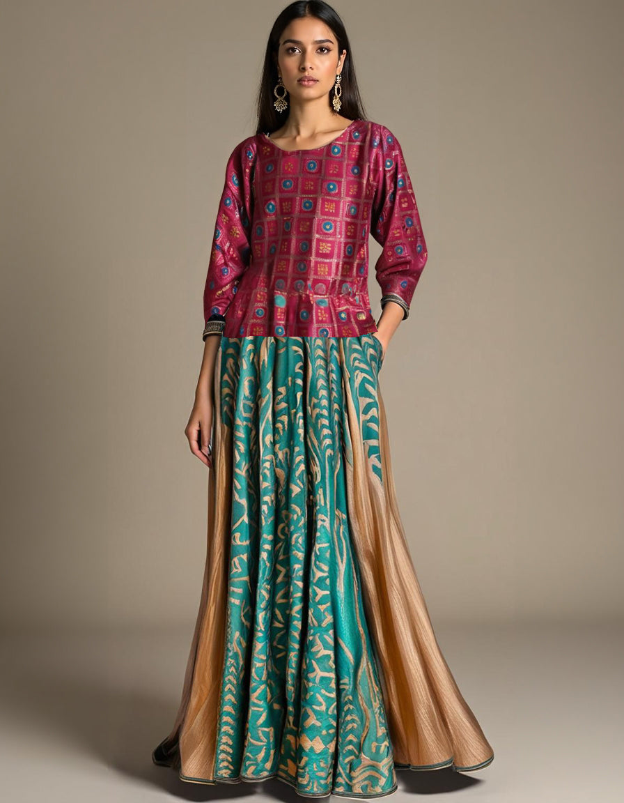 Formal Chanderi Katab Applique Skirtset (VKSKT01MAR11)