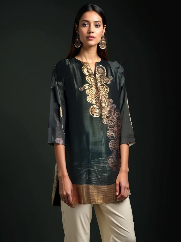 Semistitched Zari Woven Short Tunic